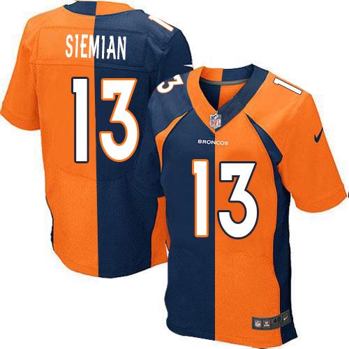 Nike Broncos #13 Trevor Siemian Orange/Navy Blue Men's Stitched NFL Elite Split Jersey - Click Image to Close